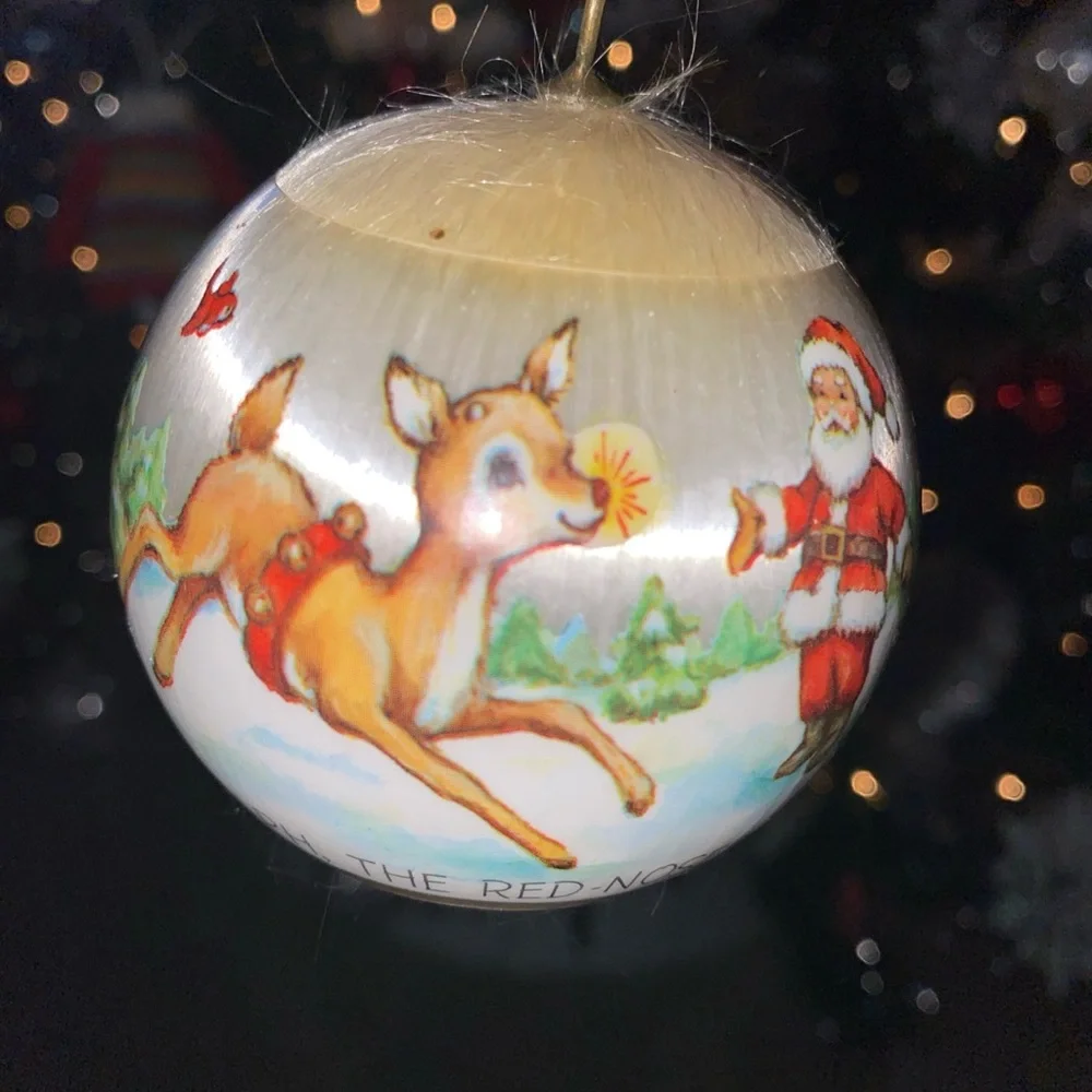 VINTAGE‎ 1976 HALLMARK Cards RUDOLPH THE RED NOSED REINDEER SATIN BALL ORNAMENT